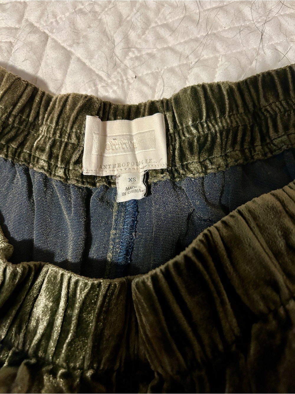 ETT:TWA by Anthropologie Olive Green Crushed Velvet Pants - Picture 3 of 3